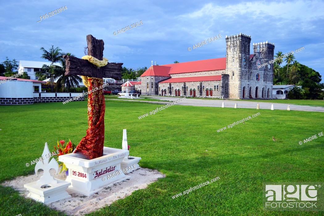 Stock Photo: Our Lady of Good Hope Cathedral in downtown Matautu, Wallis Island, Wallis and Futuna, Melanesia, South Pacific.