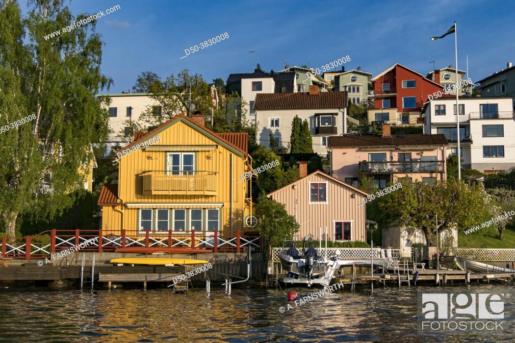 Stock Photo: Stockholm, Sweden Houses in the neighborhood of Malarhojden.