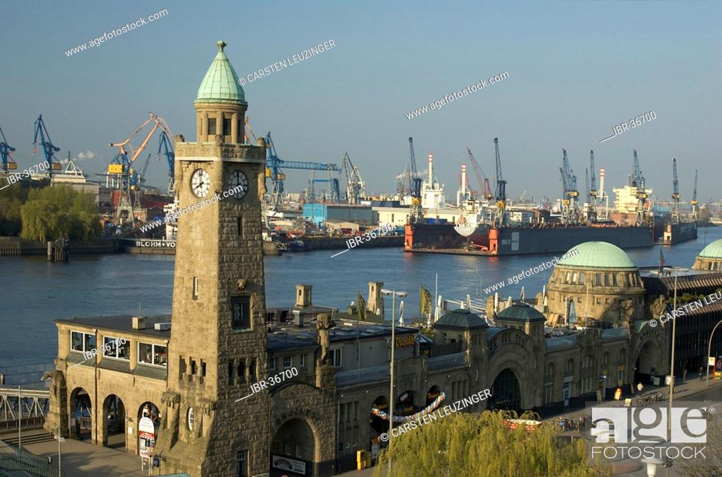 Stock Photo: St Pauli Landungsbruecken at Hamburg Harbour Germany.