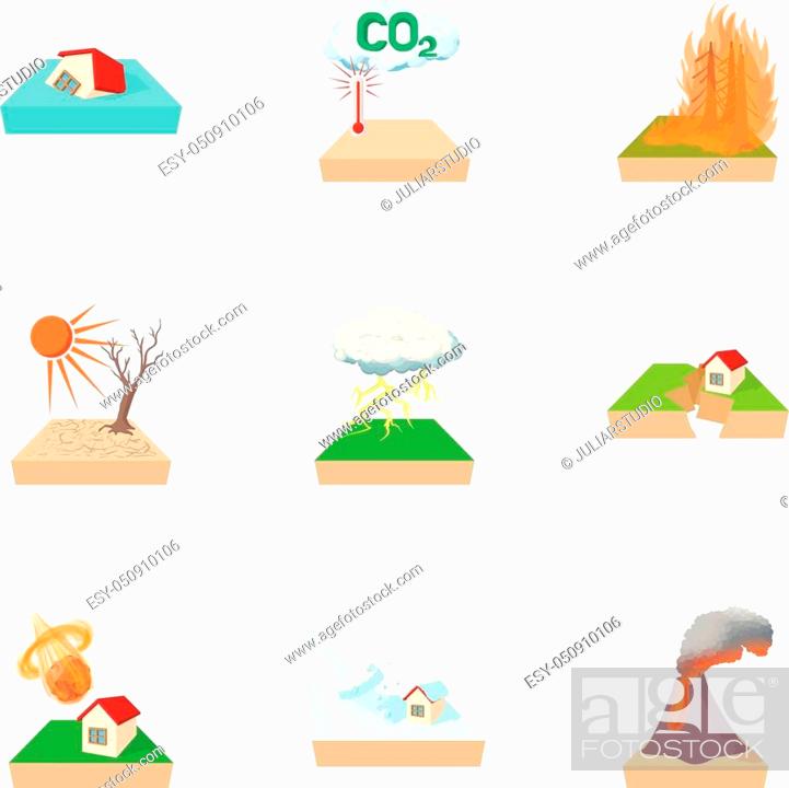 Natural disasters icons set. Cartoon illustration of 9 natural disasters  vector icons for web, Stock Vector, Vector And Low Budget Royalty Free  Image. Pic. ESY-050910106 | agefotostock