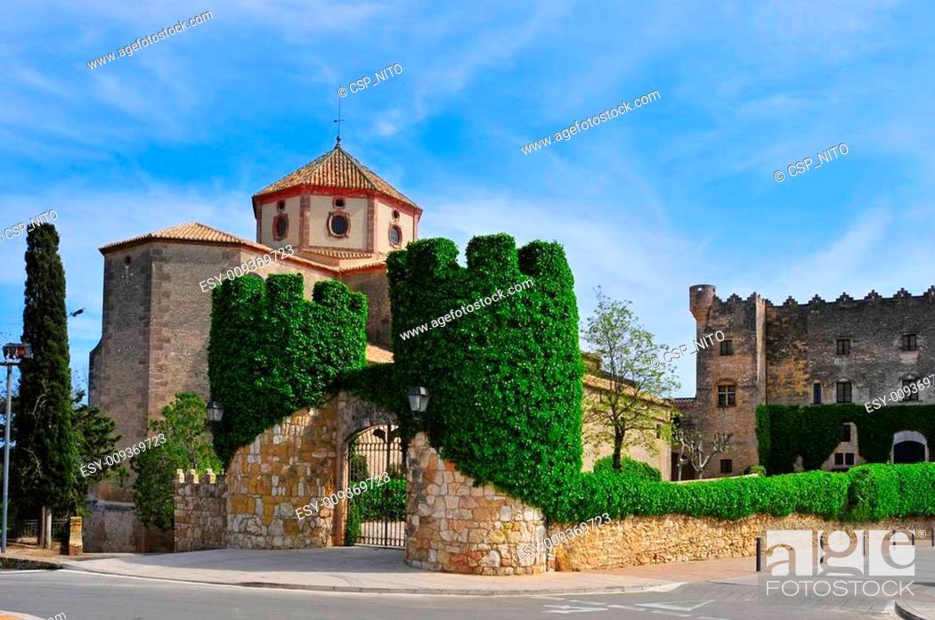 Stock Photo: Sant Marti Church and Altafulla Castle in Altafulla, Spain.