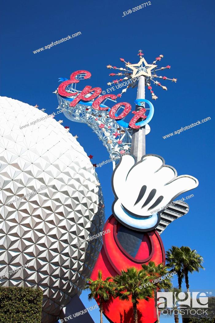 Walt Disney World Resort Epcot Center. Spaceship Earth with Epcot sign,  Stock Photo, Picture And Rights Managed Image. Pic. EUB-20087712 |  agefotostock