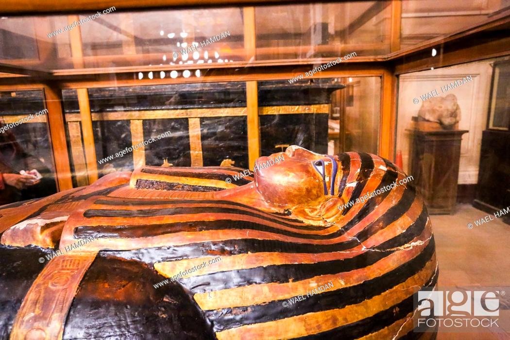 Stock Photo: The outer coffin of Yuya, Yuya had three coffins which fitted one inside the other.Egyptian Museum. Egypt.
