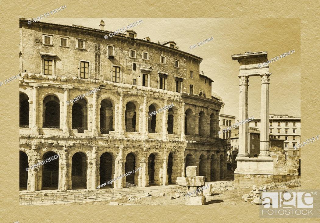Stock Photo: The theatre of Marcellus, Teatro di Marcello, was officially opened in 13 BC, with elaborate games. It offered more than 15, 000 spectators.
