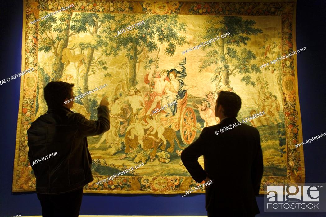 Stock Photo: Triumph of Bacchus and Ariadne or Allegory of autumn. Tapestry of silk and wool. 17th century. It represents the ascension to the Olympus of Bacchus and his.