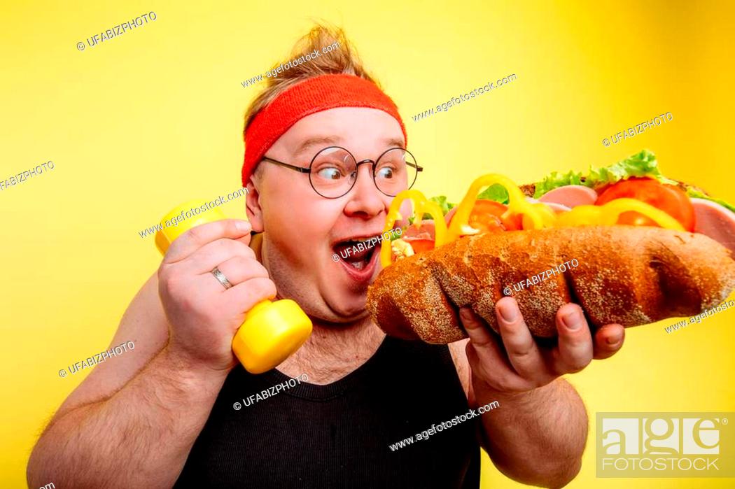 Fat funny man eating unhealthy big burger, Stock Photo, Picture And Low  Budget Royalty Free Image. Pic. ESY-044988441 | agefotostock