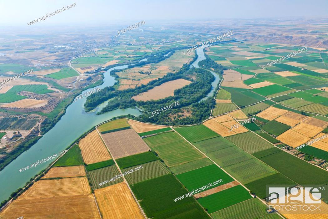 Stock Photo: Ebro river Agricultural landscape  Gelsa Village  Quinto Village  Zaragoza Province, Aragon, Spain, Europe.