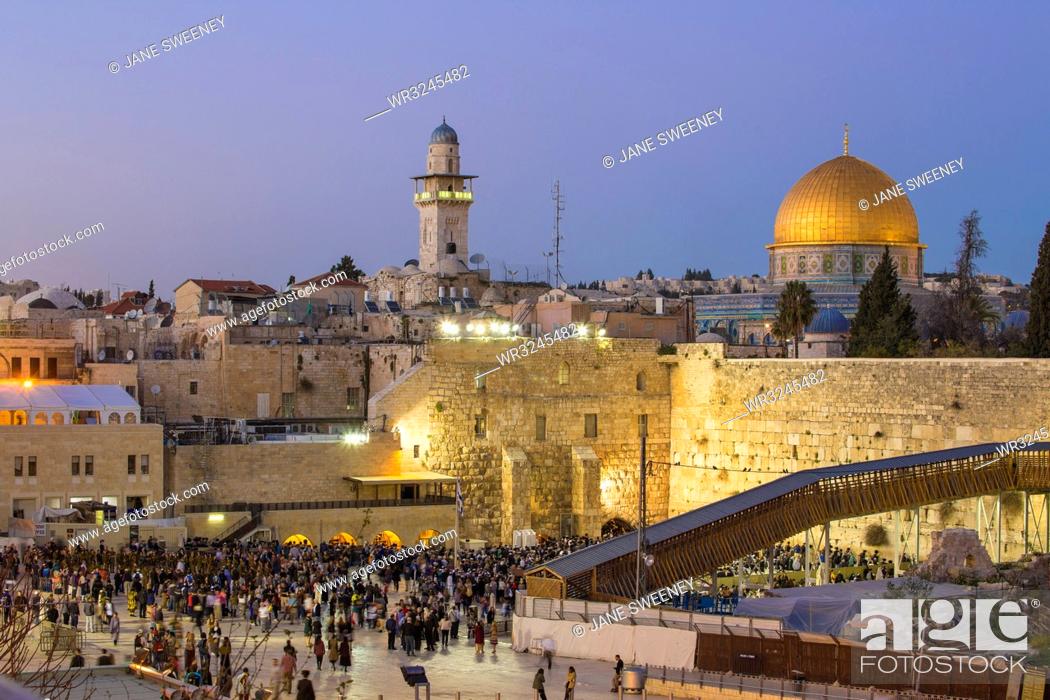 Stock Photo: Western Wall and the Dome of the Rock, Old City, UNESCO World Heritage Site, Jerusalem, Israel, Middle East.