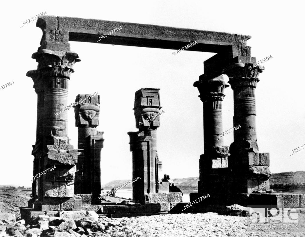 Stock Photo: Kiosk of Qertassi, Nubia, Egypt, 1878. This temple is dedicated to the Pharaoh Rameses II and the Ancient Egyptian gods Amun and Anuket.