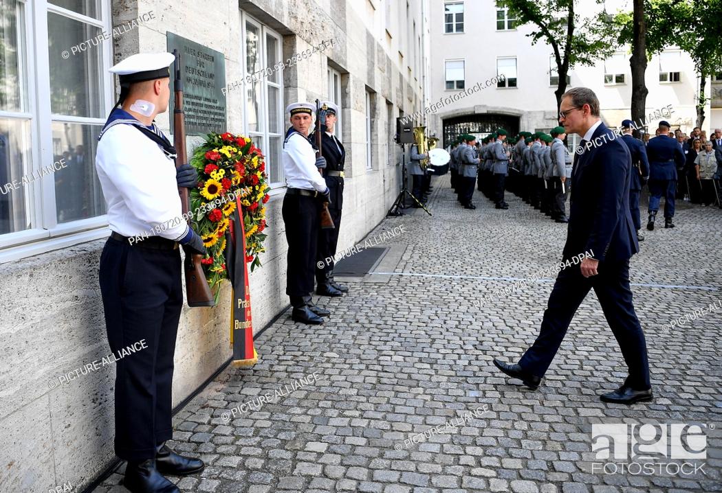 Image result for Berlin, Germany. 20th July, 2018. Michael Mueller (SPD), Mayor of Berlin, laying a wreath during the remembrance event on the 74th anniversary of the failed attempt against Adolf Hitler in