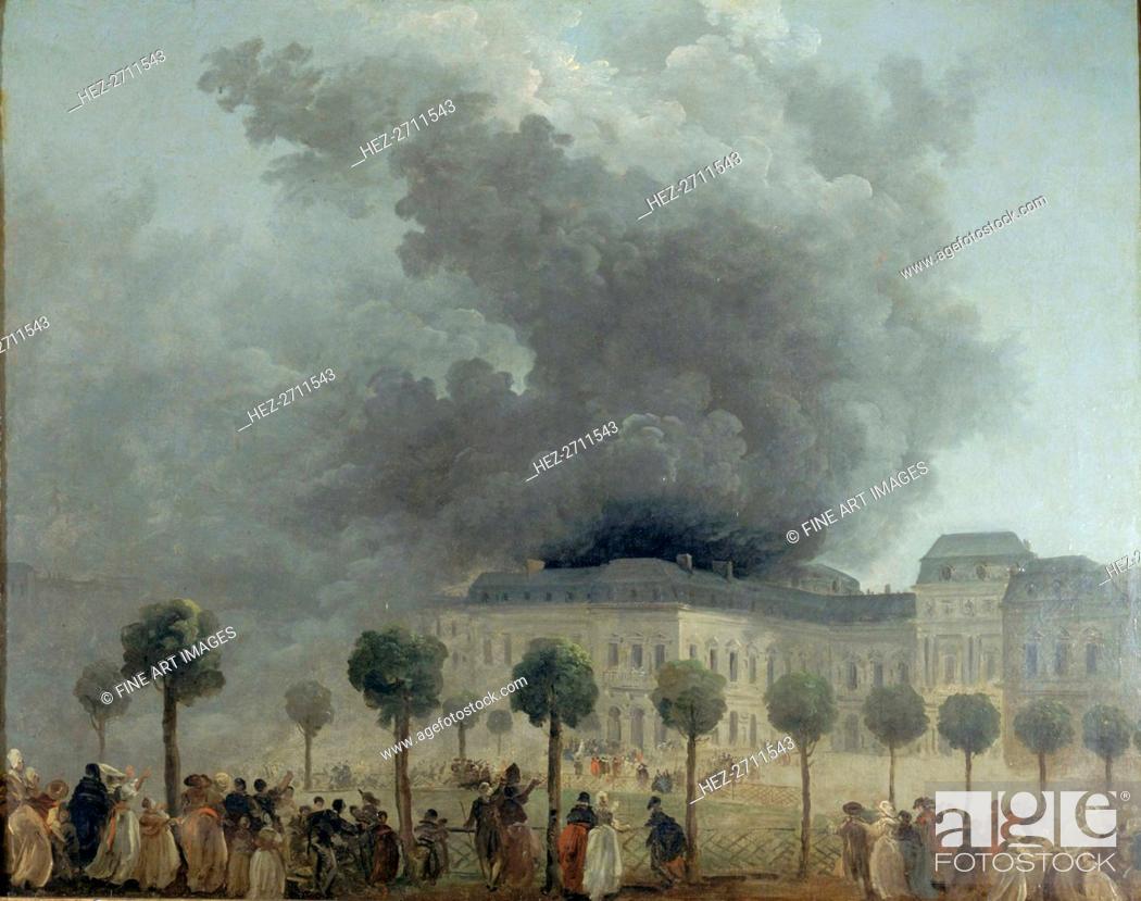 Stock Photo: Fire at the Opera House of the Palais-Royal, June 8, 1781, ca 1781. Creator: Robert, Hubert (1733-1808).