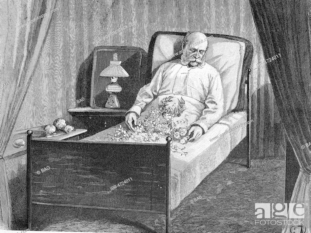 Stock Photo: The deathbed decorated with flowers of the emperor William I. or Wilhelm I., 22 March 1797 9 March 1888, was King of Prussia and the first German Emperor.