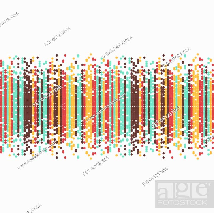 Vector: Columns of tiny colorful spheres on a white background. Algorithmic digital art.