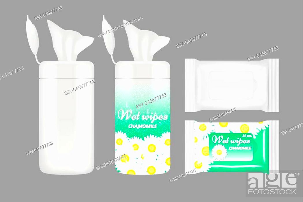 Download Wet Wipes Package Mockup Set Vector Realistic Illustration Of White Blank And Chamomile Wet Wipes Stock Vector Vector And Low Budget Royalty Free Image Pic Esy 045677763 Agefotostock PSD Mockup Templates