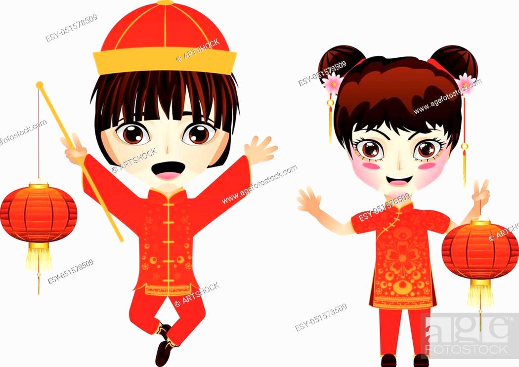 Cute cartoon characters boy and girl in traditional chinese outfit, Stock  Vector, Vector And Low Budget Royalty Free Image. Pic. ESY-051578509 |  agefotostock