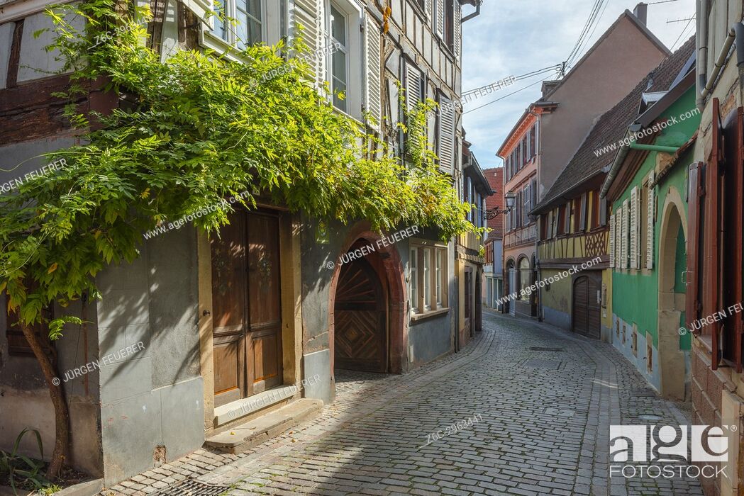 Stock Photo: lane with old colourful houses in the village Barr, on the Wine Route of Alsace, France.