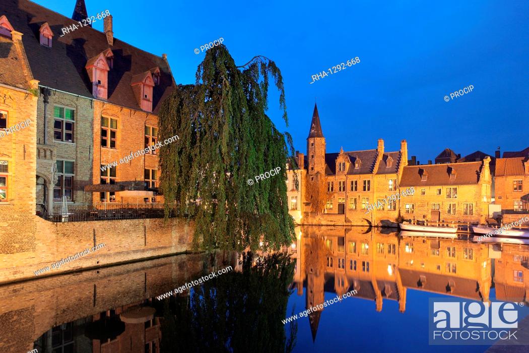 Stock Photo: The Dijver Canal, Bruges, Flemish Region, West Flanders, Belgium, Europe.