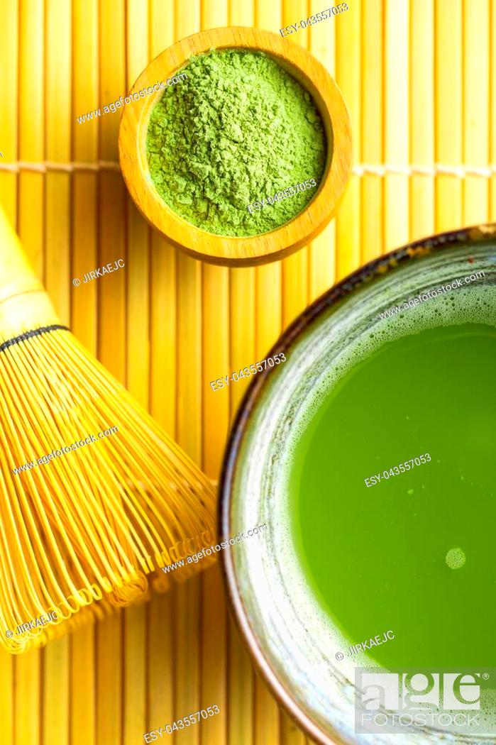 Stock Photo: Green matcha tea in bowl.