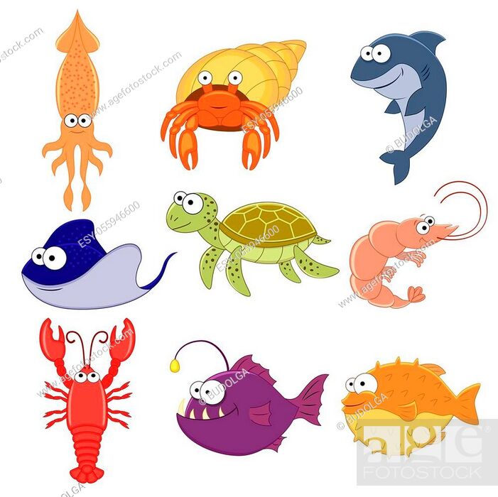 Big vector set of sea creatures. Cute cartoon animals. Vector illustration,  Stock Vector, Vector And Low Budget Royalty Free Image. Pic. ESY-055946600  | agefotostock