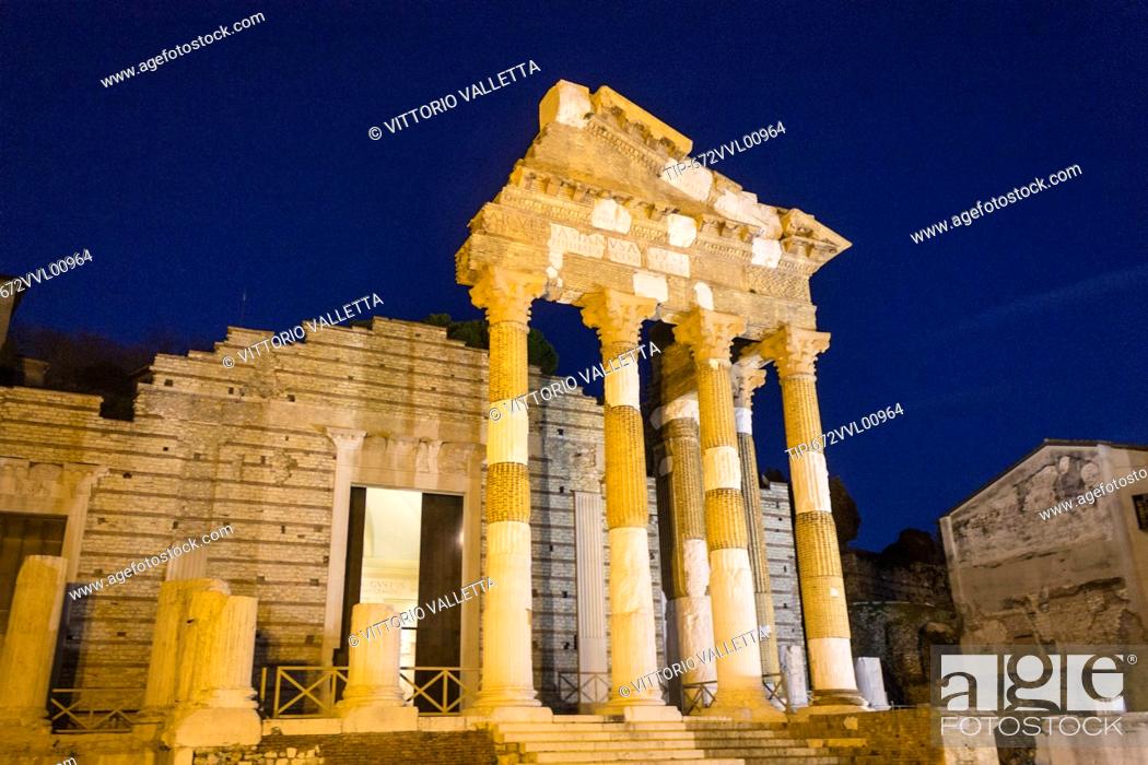 Stock Photo: Italy, Lombardy, Brescia, Capitolium Temple.