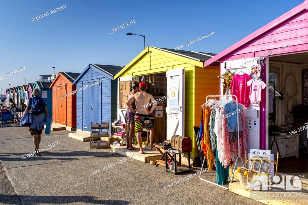 Stock Photo: Colourful Beach Huts/Shops, Seaford, East Sussex, UK.