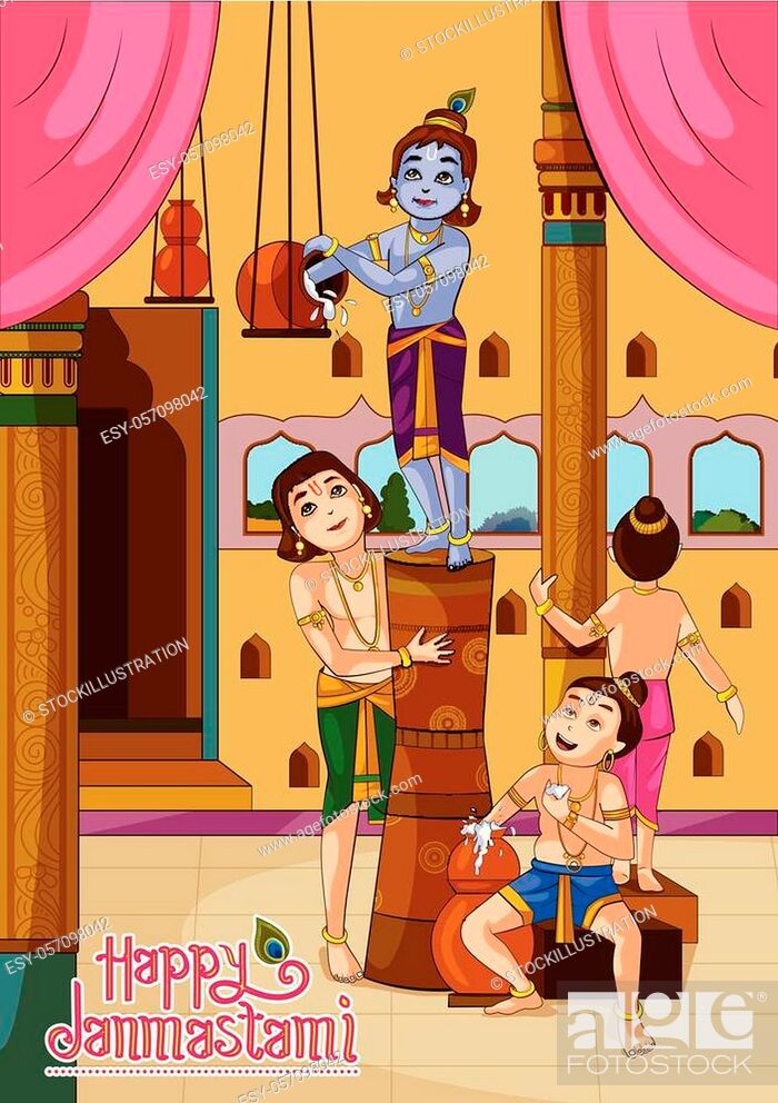 Kanha stealing makhan (cream) with Sudama and Balrama on Krishna  Janmashtami background in vector, Stock Vector, Vector And Low Budget  Royalty Free Image. Pic. ESY-057098042 | agefotostock