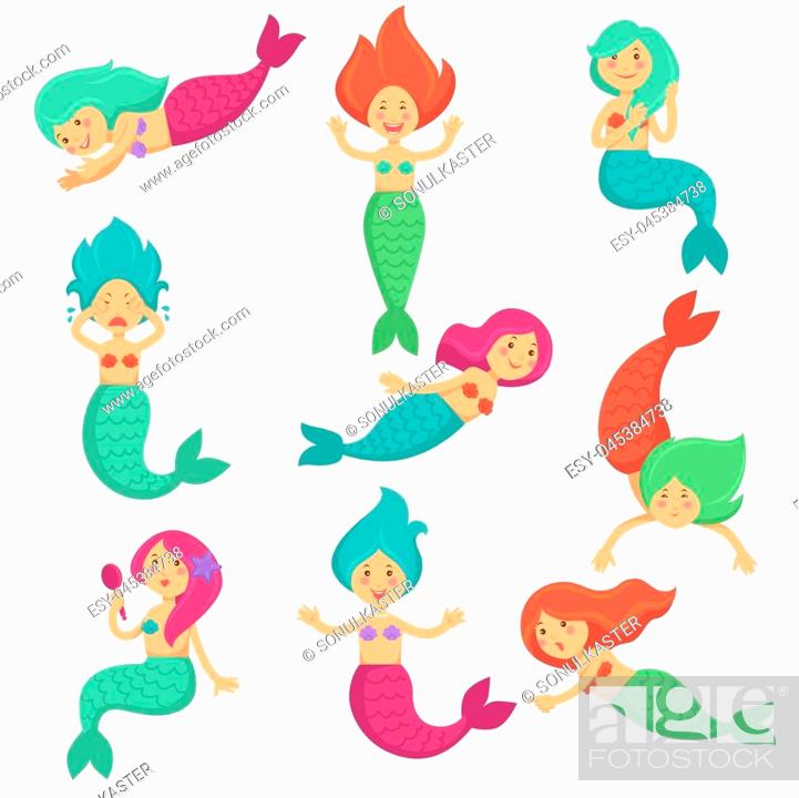Mermaid cartoon funny cute characters. Vector isolated set of little girl  mermaid of fairy tale..., Stock Vector, Vector And Low Budget Royalty Free  Image. Pic. ESY-045384738 | agefotostock