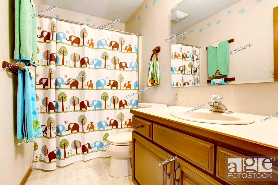 Kids Bathroom Interior With Animal, Kids Bathroom Mirror