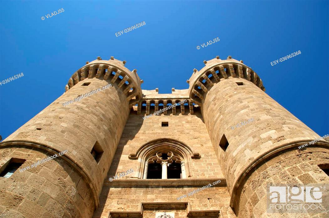 Stock Photo: Rhodes Island, Greece, a symbol of Rhodes, of the famous Knights Grand Master Palace (also known as Castello) in the Medieval town of rhodes.