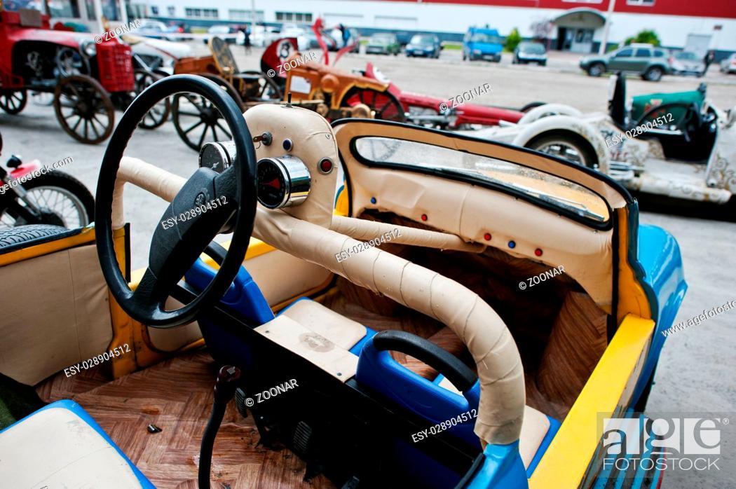Stock Photo: Podol, Ukraine - May 19, 2016: Dashboard and steering wheel of handmade car based on ZAZ.