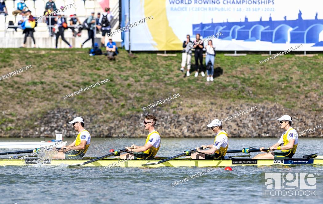 Stock Photo: Alexander Purnell, Spencer Turrin, Jack Hargreaves, Joseph O'Brien of Australia competing during Day 5 of the 2022 World Rowing Championships.