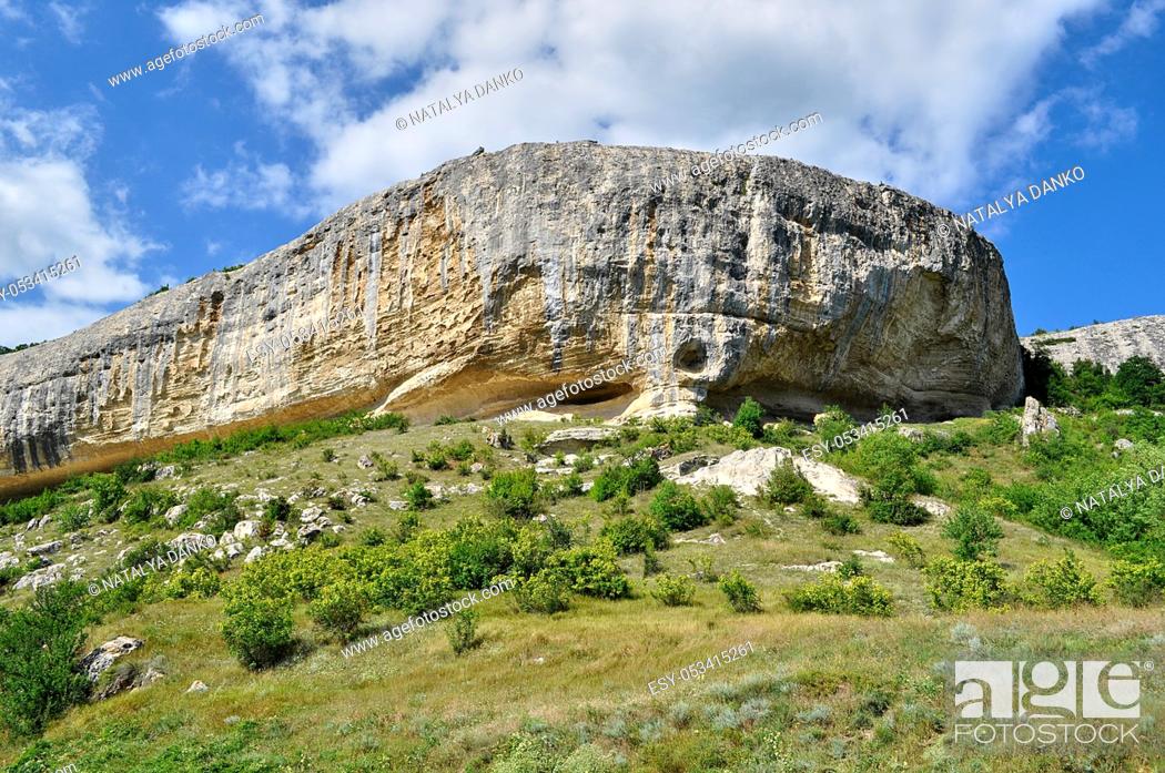 Stock Photo: grotto in the rock Kachi Kalyone Crimea, Ukraine, summer day.