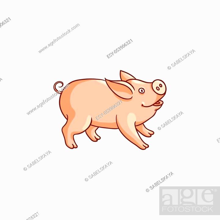 Cute hand drawn baby pig, side view flat cartoon vector illustration  isolated on white background, Stock Vector, Vector And Low Budget Royalty  Free Image. Pic. ESY-053906321 | agefotostock