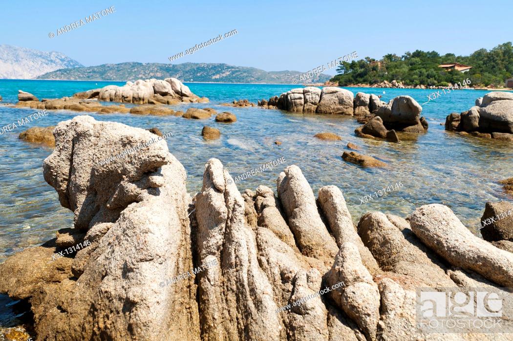 Stock Photo: Granitic rocks beach Salinedda San Teodoro Sardinia Italy.