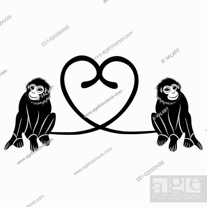 Animal love. Couple of cute monkeys shaped heart of tails, Valentine day  illustration, Stock Vector, Vector And Low Budget Royalty Free Image. Pic.  ESY-026996488 | agefotostock