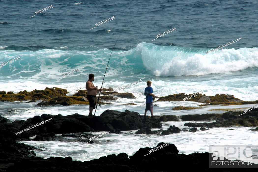 Stock Photo: Fishing at South shore, Big Island, Hawaii.