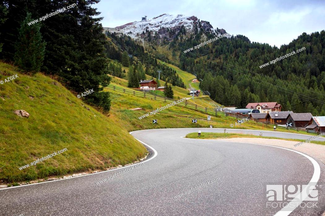 Stock Photo: Passo Pordoi. Mountain road - serpentine in the mountains Dolomites, Italy.