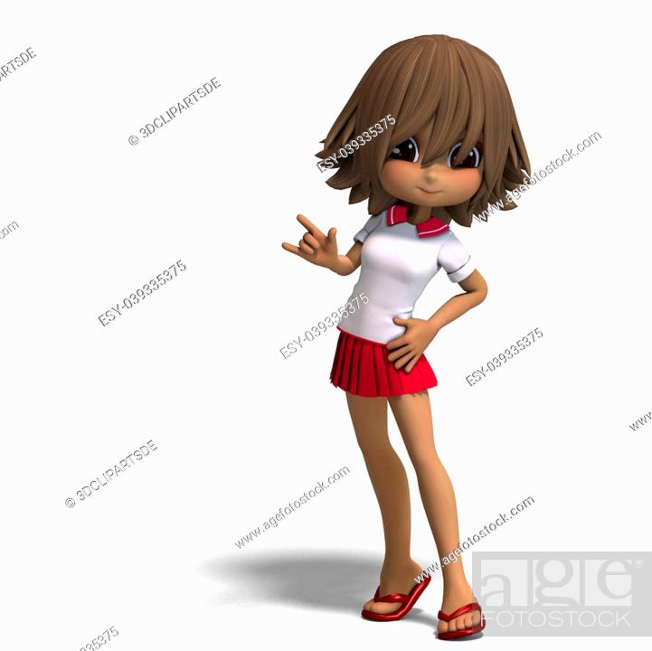 cute little cartoon school girl says hello. 3D rendering with clipping path  and shadow over white, Stock Photo, Picture And Low Budget Royalty Free  Image. Pic. ESY-039335375 | agefotostock