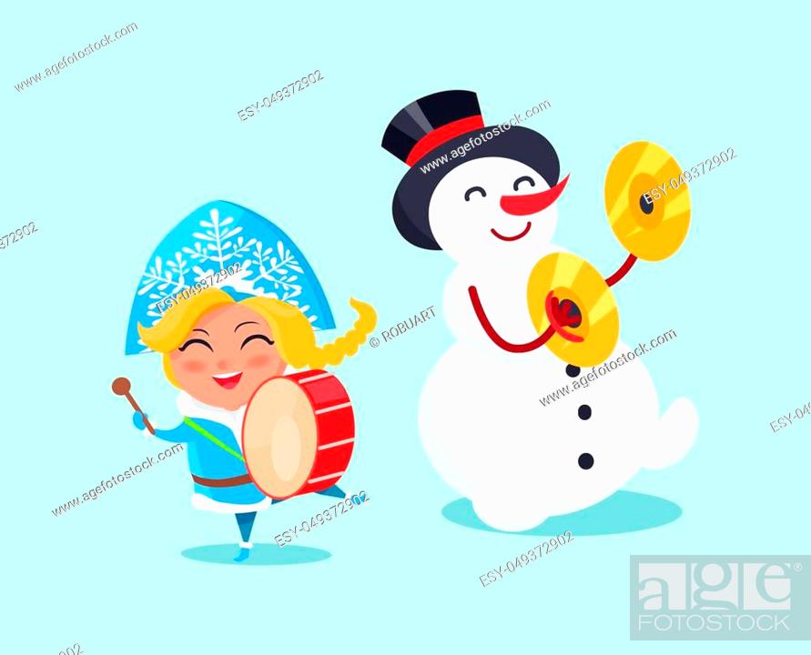 Snow maiden play on drums and snowman on cymbals vector illustration cartoon  characters isolated on..., Stock Vector, Vector And Low Budget Royalty Free  Image. Pic. ESY-049372902 | agefotostock
