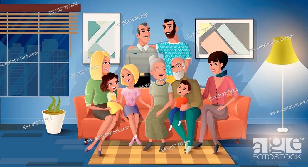 Big Family Spending Time Together Cartoon Vector with Happy Smiling Senior  Couple Sitting on Sofa in..., Stock Vector, Vector And Low Budget Royalty  Free Image. Pic. ESY-057727504 | agefotostock