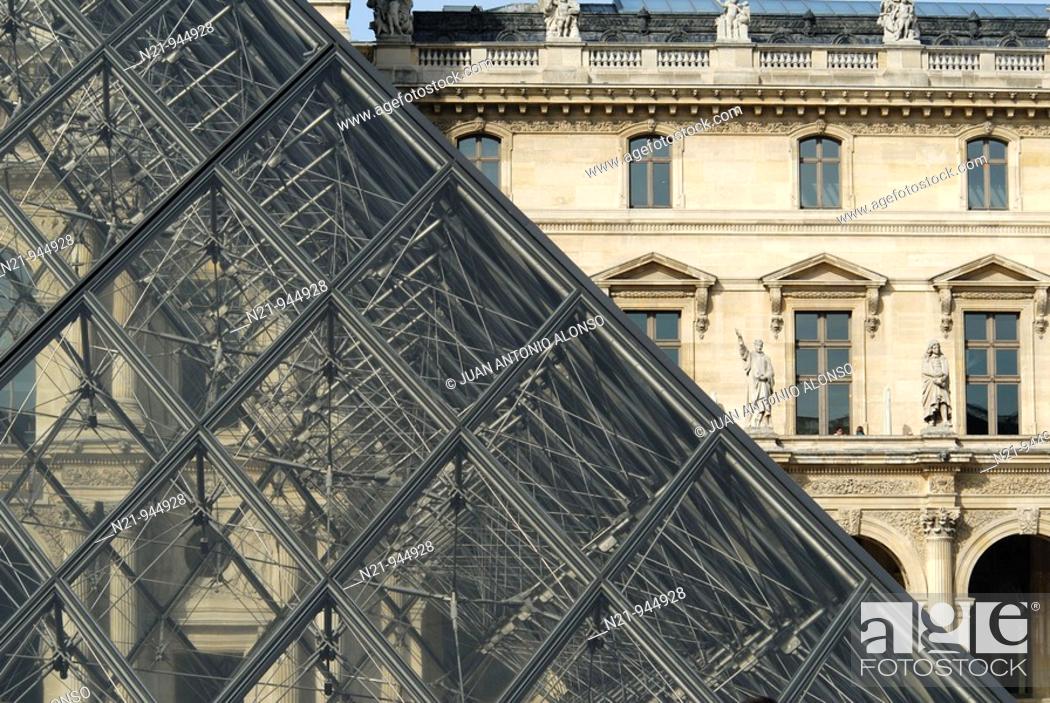 Stock Photo: Louvre Museum. Ming Pei’s Pyramide side. Paris, France.