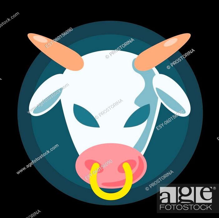 Flat alien cow head concept logo. Cartoon white animal with black evil eyes  vector illustration on..., Stock Vector, Vector And Low Budget Royalty Free  Image. Pic. ESY-060156090 | agefotostock