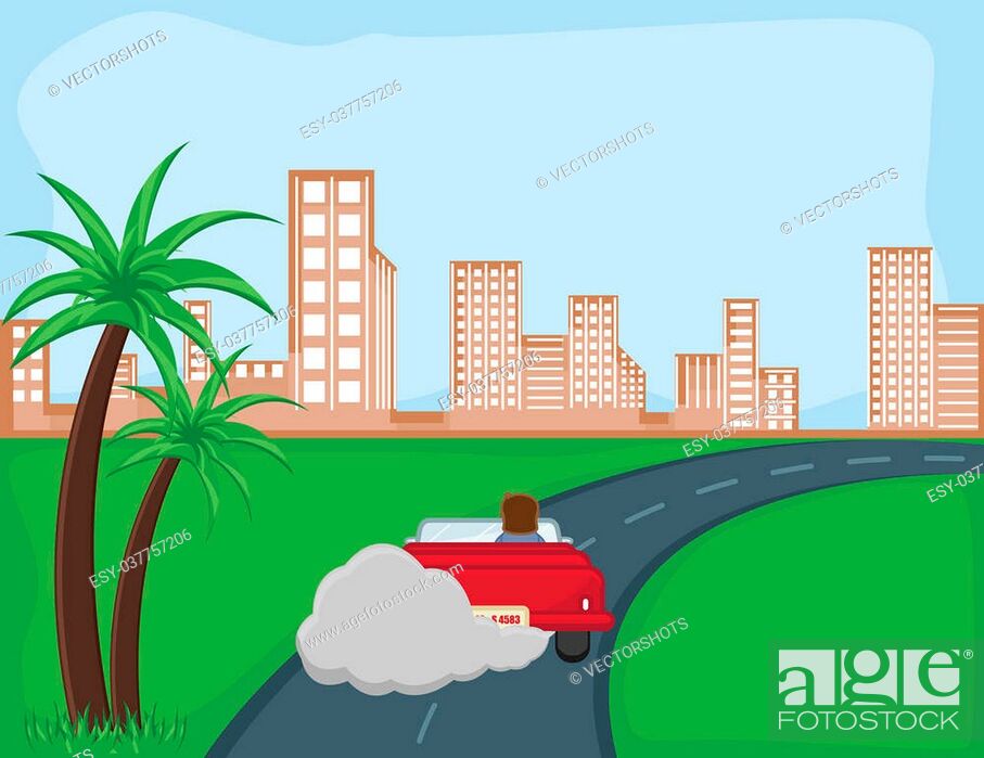 Drawing Art of Pollution - Cartoon Man Traveling by Car in Metropolitan City  Background Vector..., Stock Vector, Vector And Low Budget Royalty Free  Image. Pic. ESY-037757206 | agefotostock