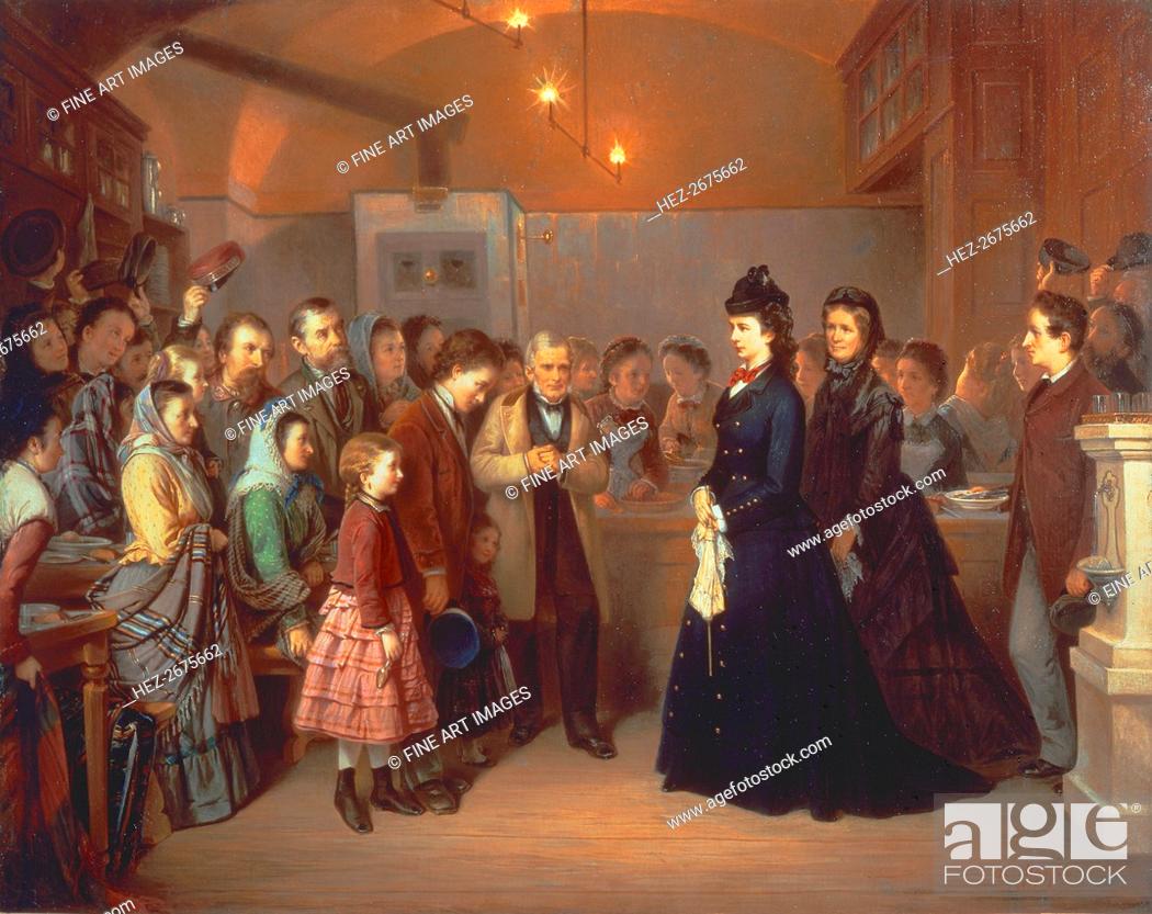 Stock Photo: The Empress Elisabeth of Austria visits a soup kitchen in the Schönlaterngasse, 1875.