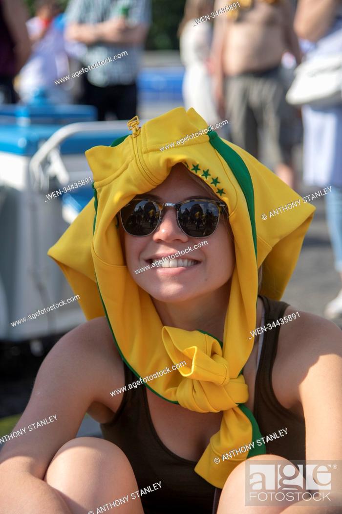 Stock Photo: Moscow Fan Festival Brazil vs Costa Rica Featuring: Atmosphere Where: Moscow, Central Federal District, Russian Federation When: 22 Jun 2018 Credit: Anthony.