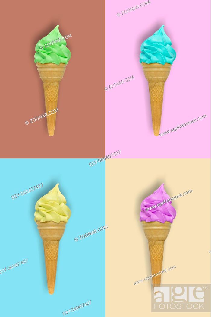 Stock Photo: four ice cream on colorful background.