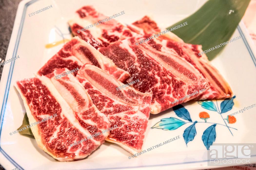 Stock Photo: wagyu beef rib premium Japanese meat BBQ yakiniku.