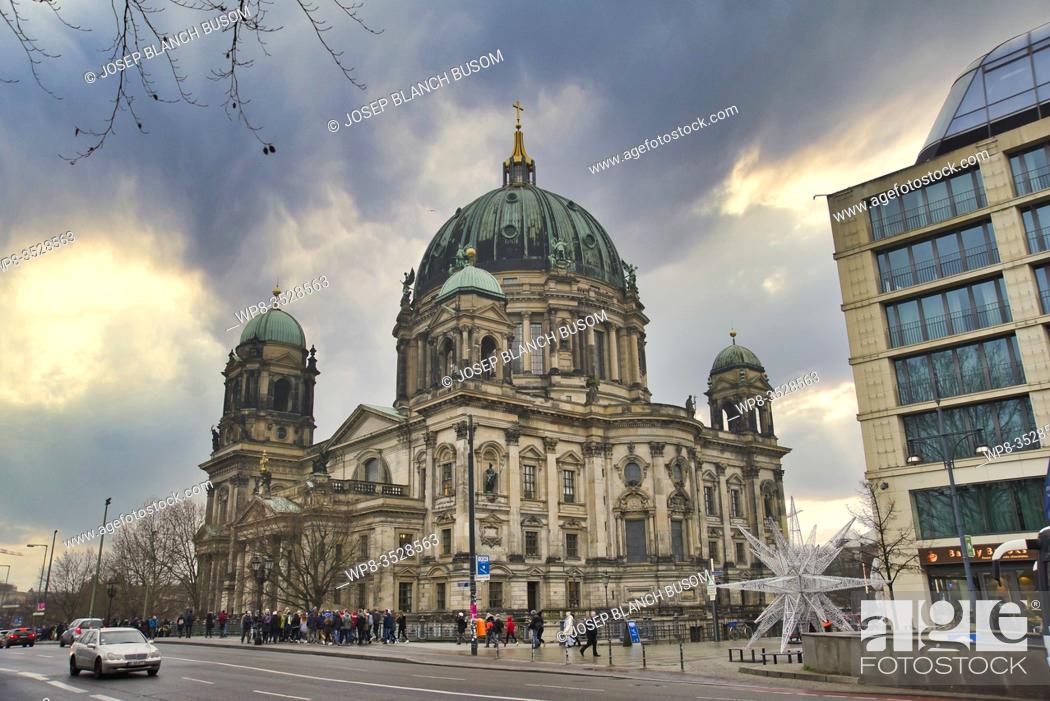 Stock Photo: Radisson SAS Hotel, Berliner Dom Cathedral in the back, Berlin, Germany, Europe.