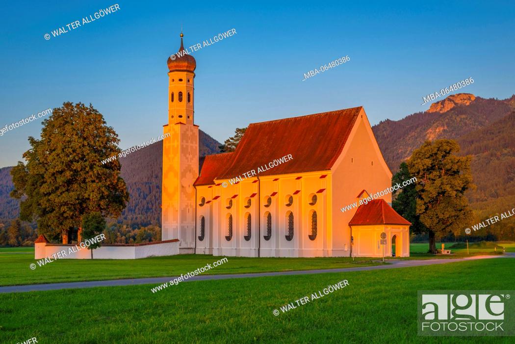 Stock Photo: Baroque church St. Coloman, Schwangau, east Allgäu, Allgäu, Swabian, Bavaria, Germany, Europe.