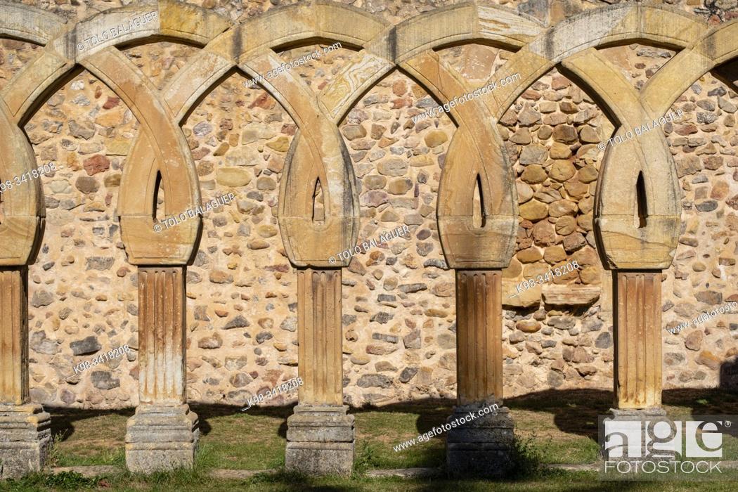 Stock Photo: Arches of the cloister, Monastery of San Juan de Duero, Castilian Romanesque architecture, 12th century, Soria, Autonomous Community of Castile-Leon, Spain.